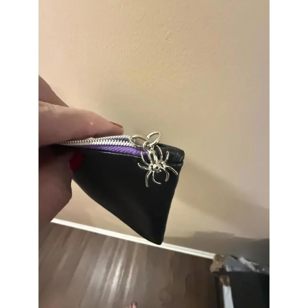 IPSY Black Makeup Bag with Spider Web Design and Spider Charm Zipper
